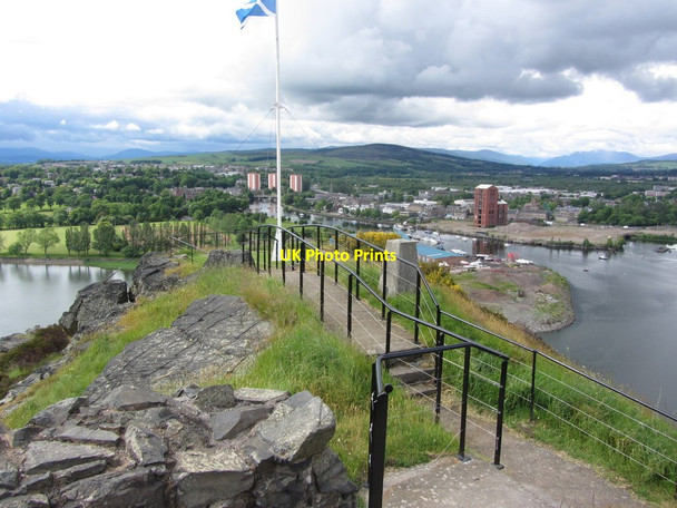 Photo 6"x4" Trig point & flagpole, Dumbarton Rock, Dumbarton Castle Dumbarton c2012