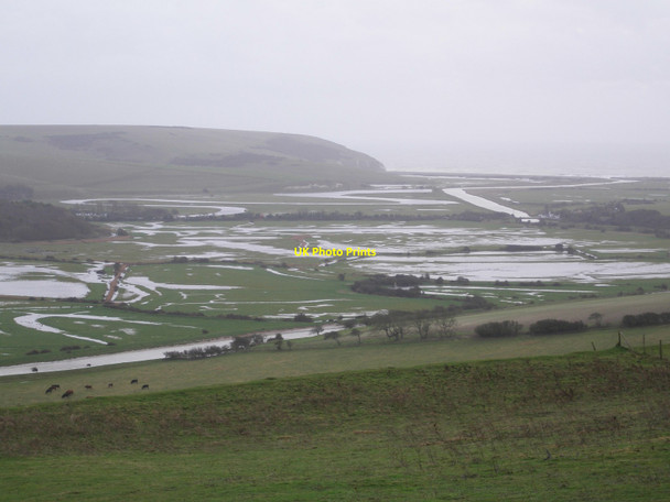 Photo 6"x4" Floods in the valley of the River Cuckmere as seen looking southwards from High and Over Exceat c2012