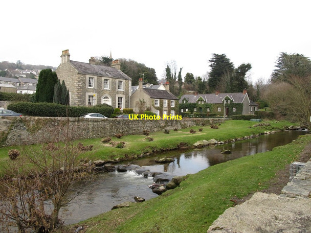 Photo 6"x4" A placid Kilbroney River backed by Georgian houses in Water Street Rostrevor c2013