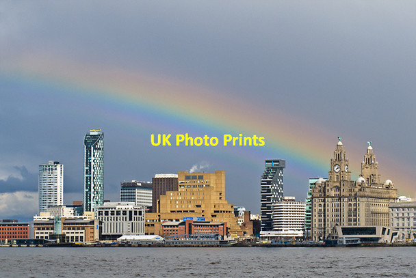 Photo 6"x4" Rainbow over the Liverpool waterfront Seacombe c2013