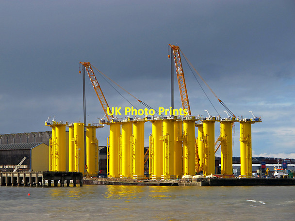 Photo 6"x4" Wind turbine monopiles at Cammell Laird dock Tranmere c2013