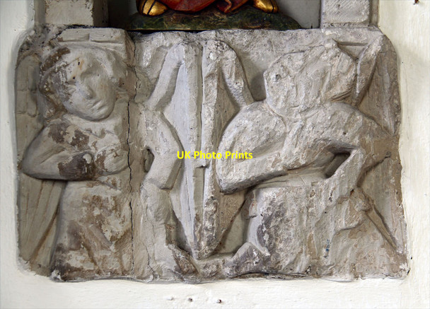 Photo 6"x4" St Mary, Broxted - Carving Church End\/TL5727 c2013