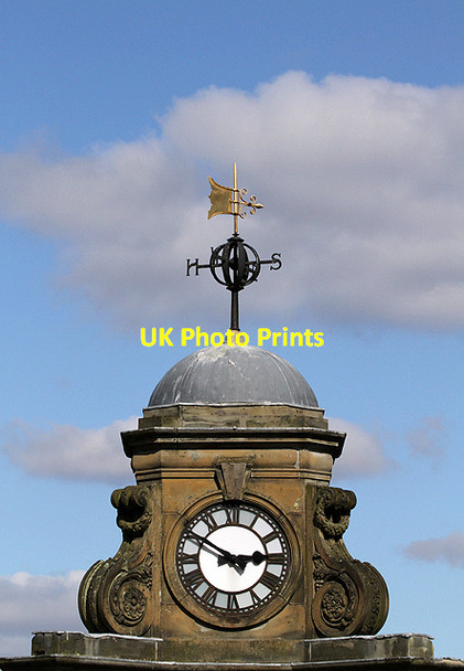Photo 6"x4" A clock and weather vane at Drumlanrig Square, Hawick Hawick c2013