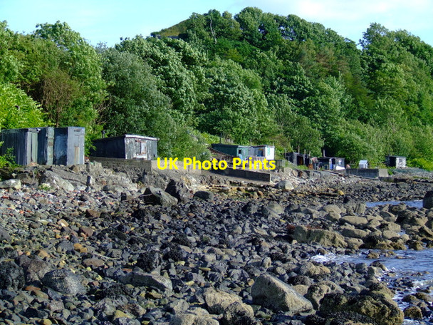 Photo 6"x4" Beach huts by Cloch Lighthouse Levan c2012 P2