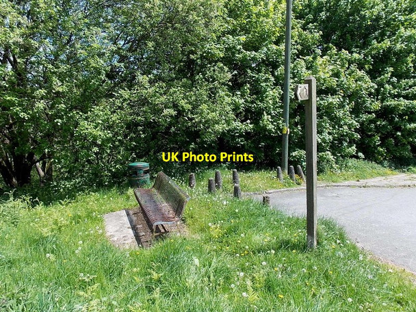 Photo 6"x4" Bench, litter bin and signpost at the NW end of Usk Road, Bargoed Bargod or Bargoed c2013