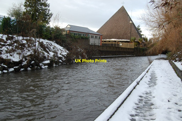 Photo 6"x4" River Tolka passing Glasnevin church and school Dromcondra c2010