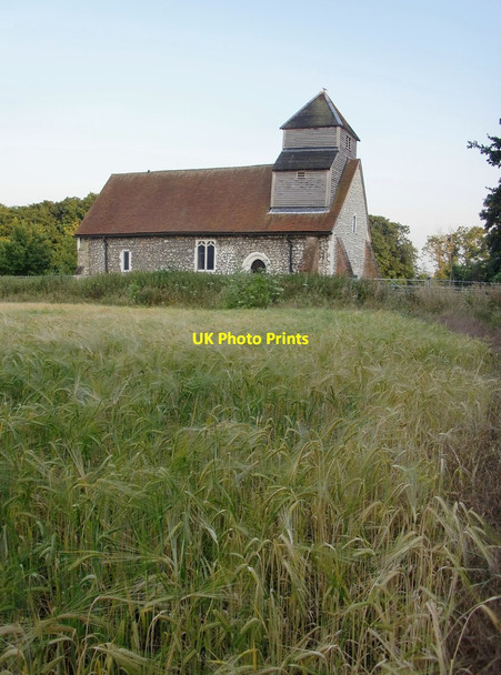 Photo 6"x4" Boveney church, seen across a field of barley Boveney c2013