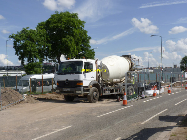 Photo 6"x4" Track laying on Meadows Way - cleaning the lorry West Bridgford c2013