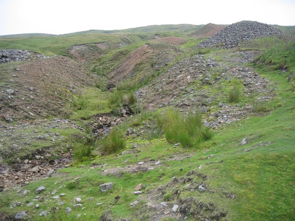 Photo 6"x4" Stream and spoil heaps at Providence mine. Muker c2008