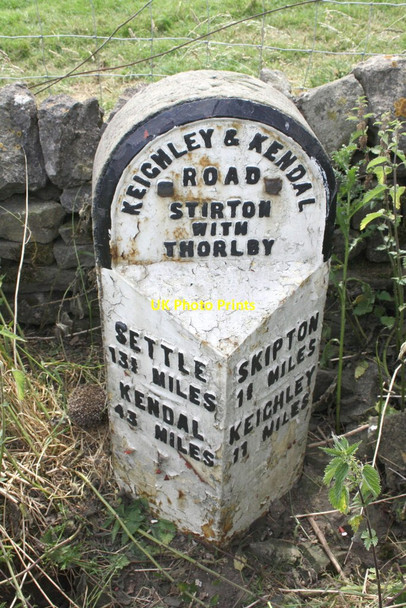 Photo 6"x4" Milestone and hedgehog beside the A65 at Thorlby Skipton c2013