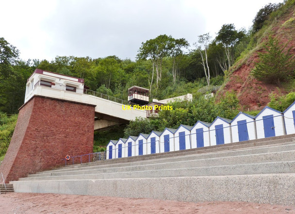 Photo 6"x4" Cliff railway and beach huts, Oddicombe beach, Babbacombe Torquay c2013