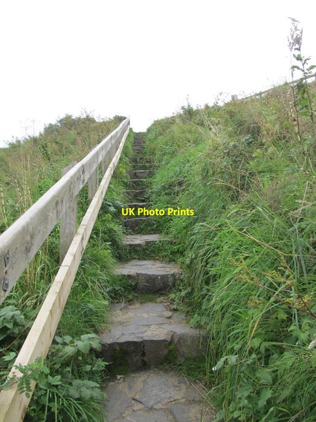 Photo 6"x4" Stone steps leading up the cliff line to the Whitepark Bay Youth Hostel Dunseverick c2013
