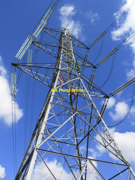 Photo 6"x4" Little Bollington - Workmen painting pylon Dunham Woodhouses c2013