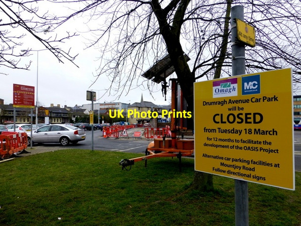 Photo 6"x4" Closed notice, Drumragh Avenue Car Park Omagh c2014