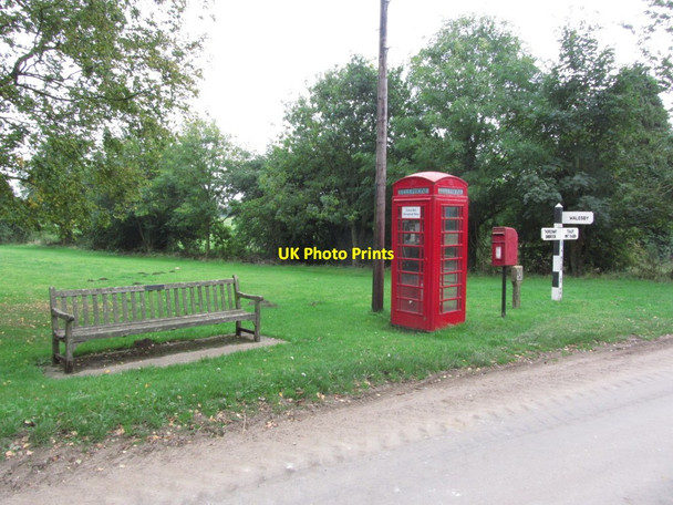 Photo 6"x4" Stainton le Vale; - seat, telephone box, post box & signpost Stainton le Vale c2013