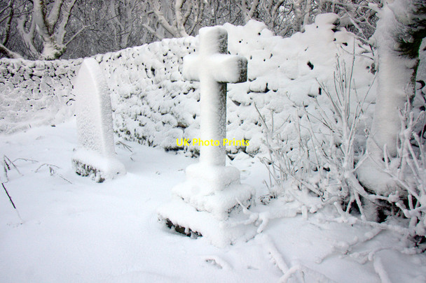 Photo 6"x4" Snow-covered gravestones at Halligarth, Baltasound Baltasound c2013