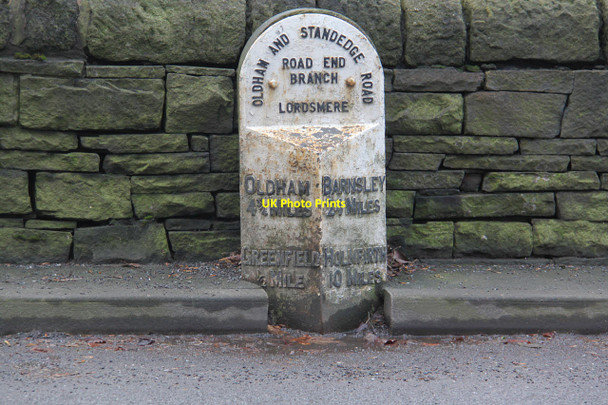 Photo 6"x4" Milestone on Chew Valley Road, Greenfield Tunstead\/SE0004 c2014