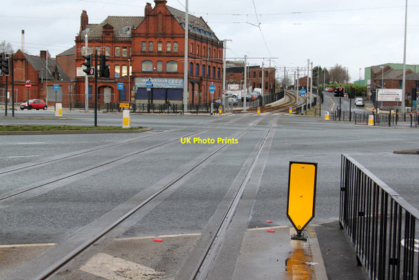 Photo 6"x4" Road junction with tram tracks at Oldham Mumps Oldham c2014