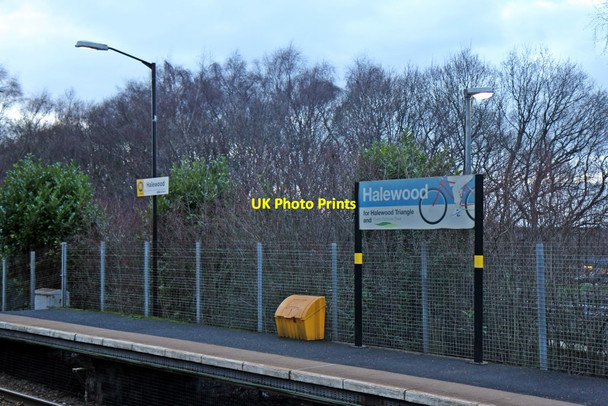Photo 6"x4" Station signs, Halewood railway station Halewood c2014