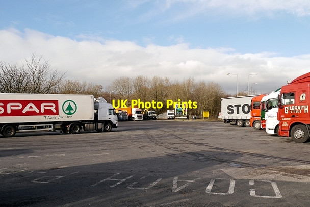 Photo 6"x4" Lorry Park at Charnock Richard Services Charnock Richard c2014