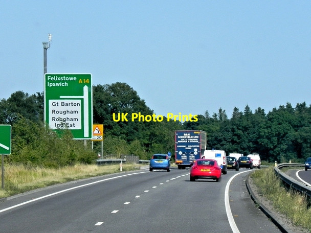 Photo 6"x4" Eastbound A14 approaching Rookery Crossroads (Junction 45) Battlies Green c2013