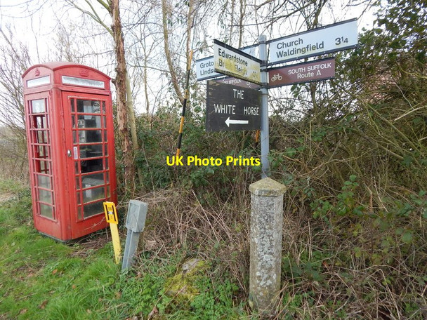 Photo 6"x4" Sign for road towards the White Horse pub and Round Maple Mill Green\/TL9542 c2014