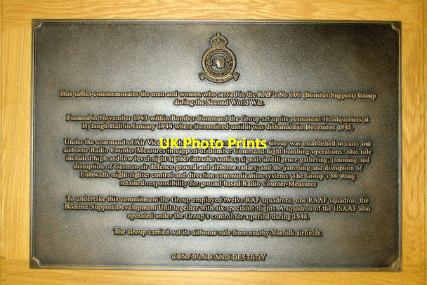 Photo 6"x4" RAF 100 Group memorial plaque - RAF Oulton Museum Aylsham c2014