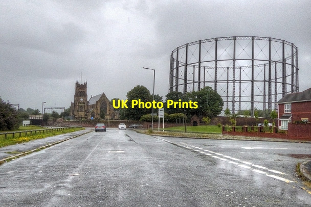 Photo 6"x4" Gasometer and Church, Garston Garston\/SJ4084 c2014