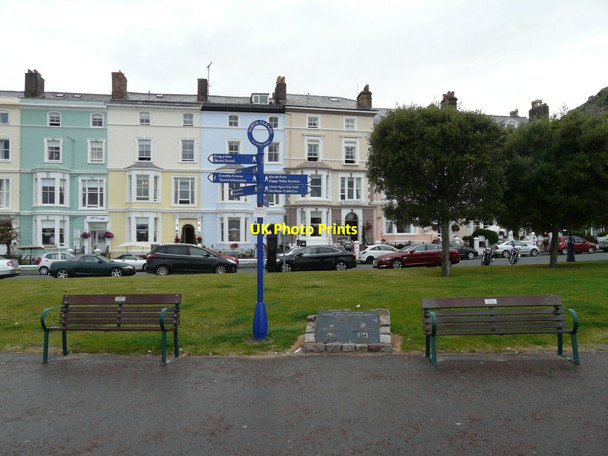 Photo 6"x4" Signpost and benches on North Parade Llandudno c2014