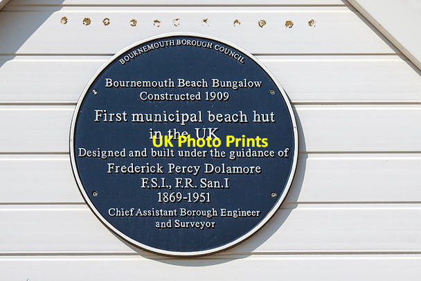 Photo 6"x4" Bournemouth Blue Plaques: No. 31 - first municipal beach hut Bournemouth c2015
