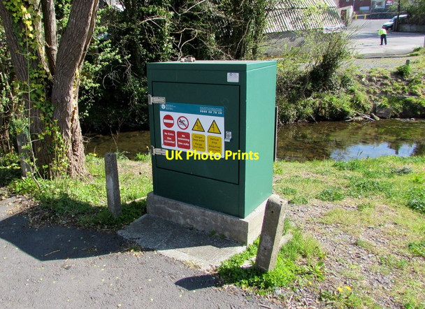 Photo 6"x4" Warning notices on a river monitoring station in Llandybie Llandybie c2015