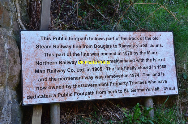 Photo 6"x4" Information sign, Manx Northern Railway Ballacarnane Beg c2015