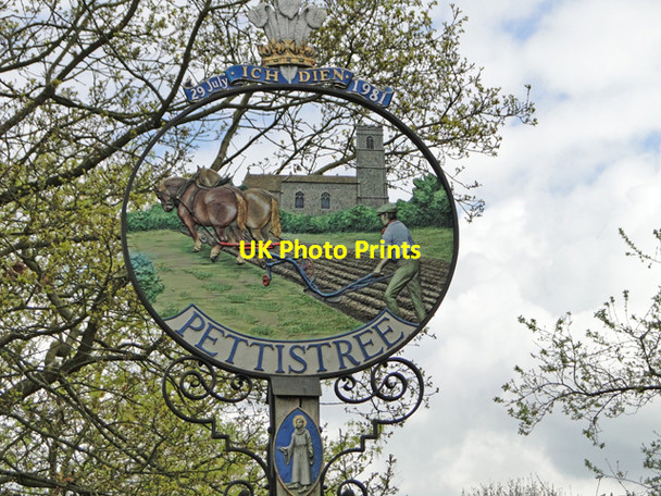 Photo 6"x4" Pettistree village sign (detail) Wickham Market c2015
