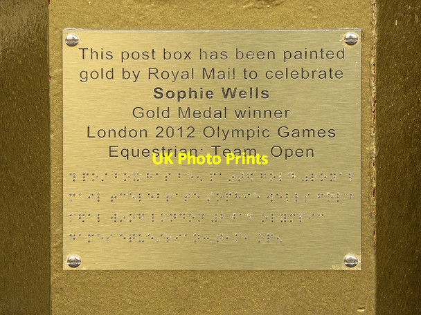 Photo 6"x4" Plaque on Sophie Wells' Gold Postbox Lincoln c2014