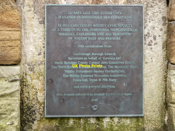 Photo 6"x4" Plaque re Memorial Stormgate the West Pier, Whitby Whitby\/NZ8910 c2014