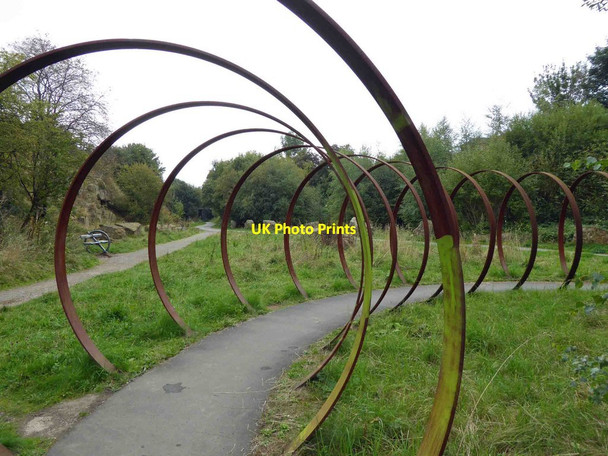 Photo 6"x4" Steel hoops artwork on Sustrans route 66 Liversedge c2014