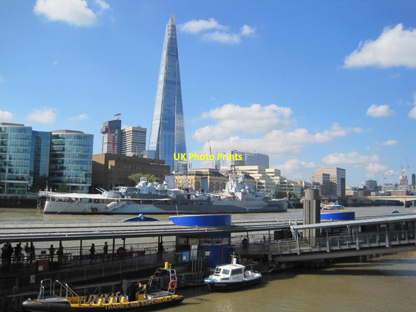 Photo 6"x4" HMS Belfast, The Shard and the River Thames London c2014