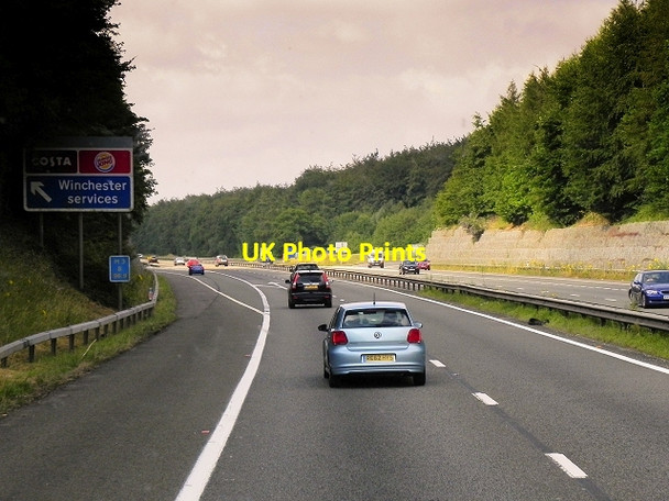 Photo 6"x4" Northbound M3, Exit at Winchester Services Couch Green c2014