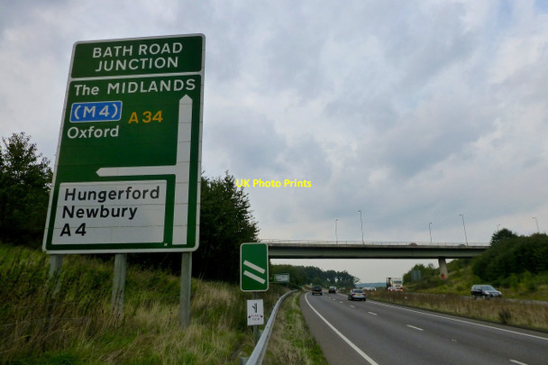 Photo 6"x4" A34 Signpost for Bath Road Junction Stockcross c2014
