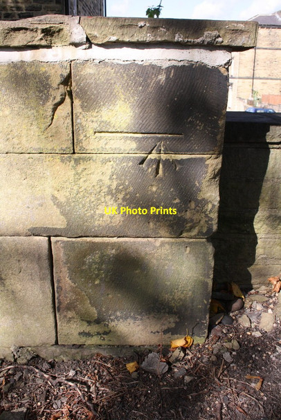 Photo 6"x4" Benchmark on wall in front of Saltaire Methodist Church Shipley\/SE1437 c2014