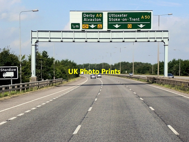 Photo 6"x4" Overhead Sign Gantry, Westbound A50 Shardlow c2014