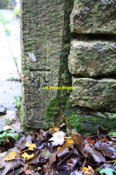 Photo 6"x4" Benchmark on gatepost of 'Small Acres' Charlbury c2014