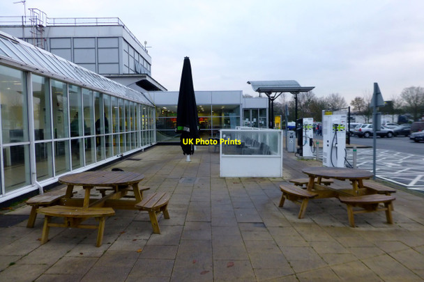 Photo 6"x4" Picnic tables at Charnock Richard Services Charnock Richard c2014