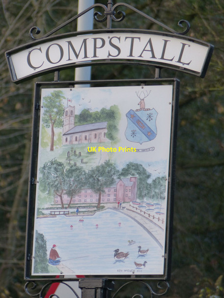 Photo 6"x4" Compstall village sign Romiley c2014
