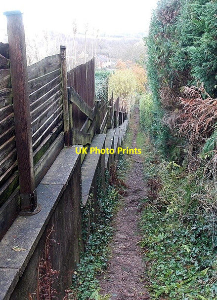 Photo 6"x4" Fence and steplike wall at the edge of a track to The Firs, Newport Newport\/Casnewydd c2014