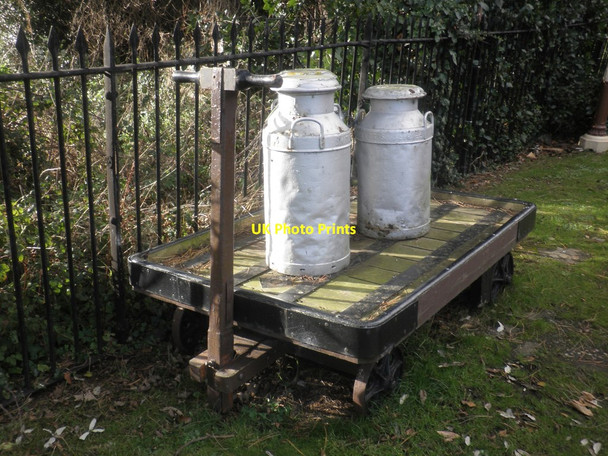 Photo 6"x4" Milk churns, Dunster Railway Station Marsh Street c2014