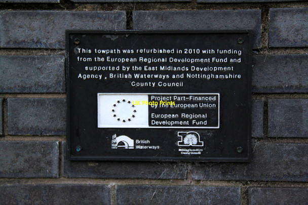Photo 6"x4" Commemorative panel on the towpath Worksop c2015