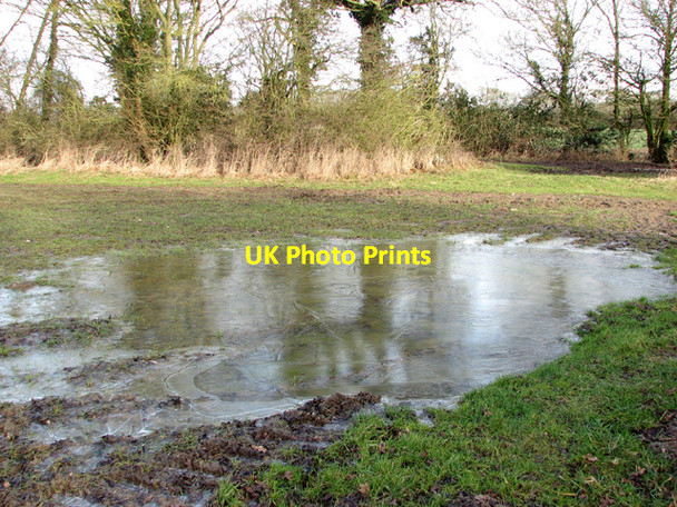 Photo 6"x4" Frozen puddle in field Kirstead Green c2015