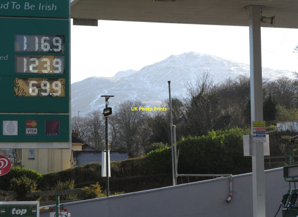 Photo 6"x4" Snow-covered Carlingford Mountain from the Crossroads Garage, Omeath Omeath c2015
