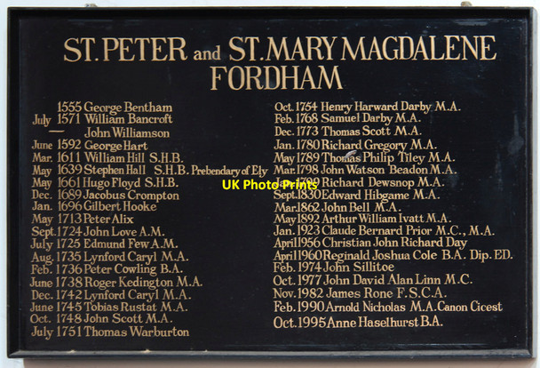 Photo 6"x4" St Peter & St Mary Magdalene, Fordham - Vicars board Fordham\/TL6270 c2015